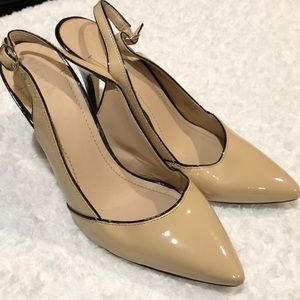 Glossy, nude sexy sling backs!